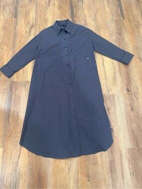 COS Dark Navy Long Sleeve Button-Down Midi Dress